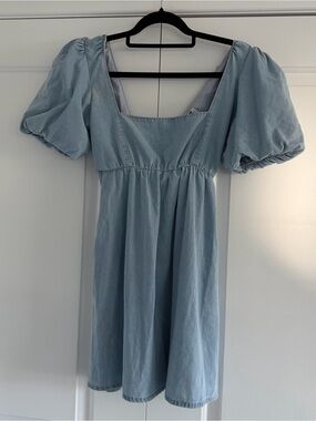 Show Me Your MuMu Blue Denim Puff Sleeve Mini Dress - Size XS
